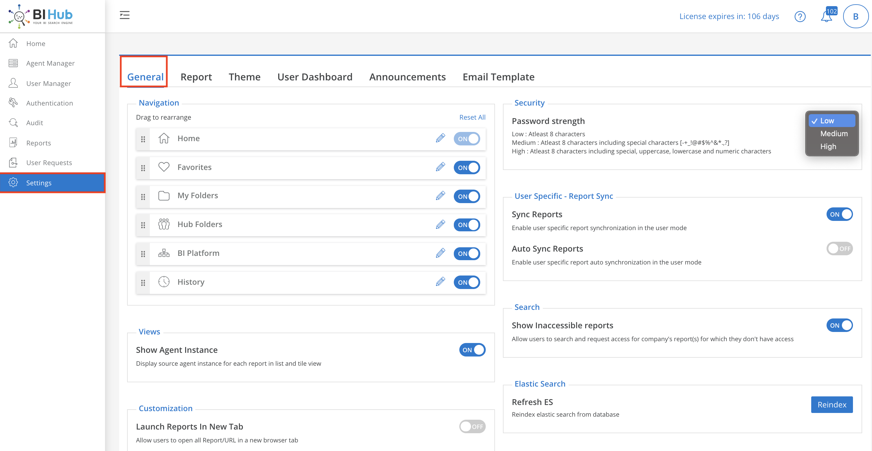 Admin page's general settings