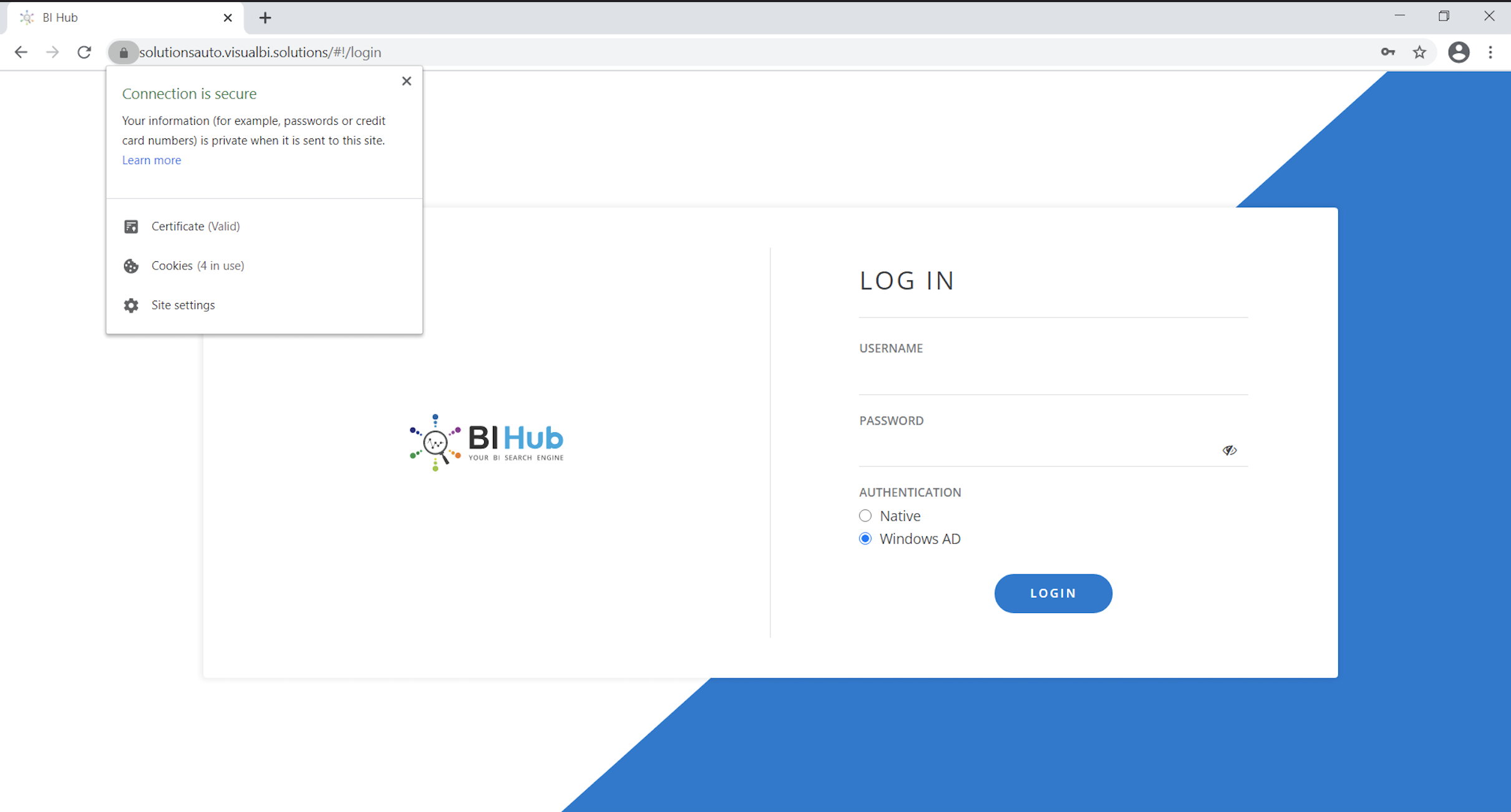 BI Hub Web with secured SSL connection