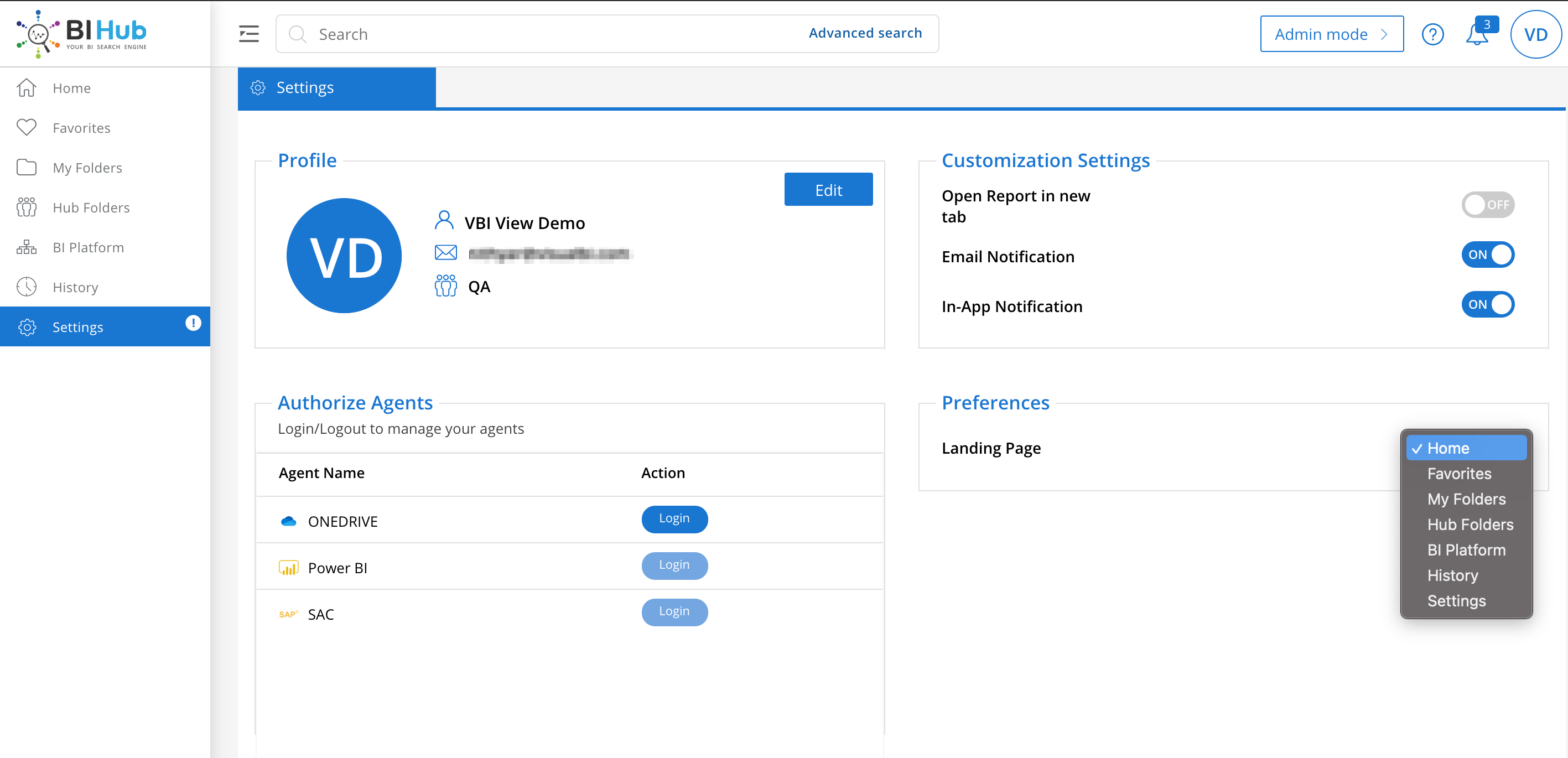 User Settings Page