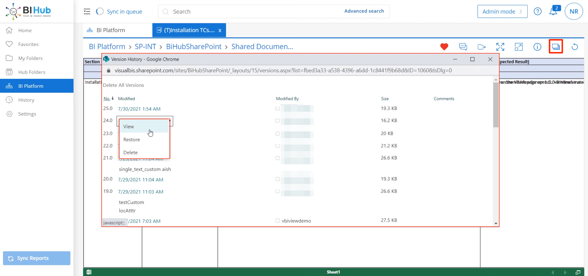 Version history logs