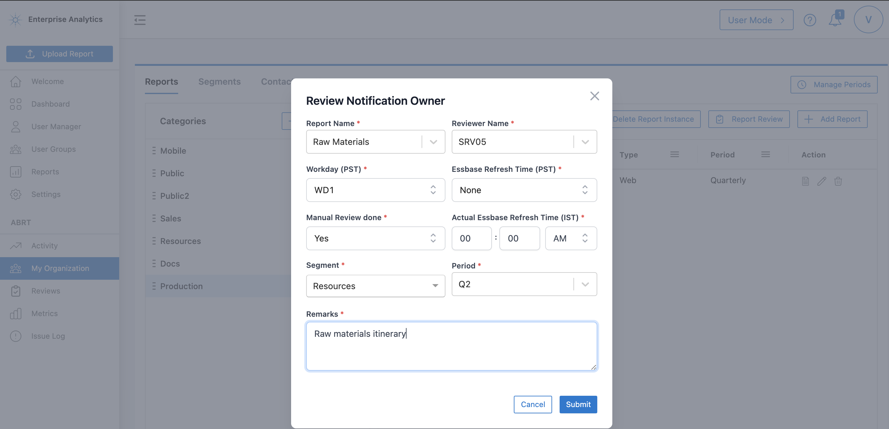 Review Notification Owner form